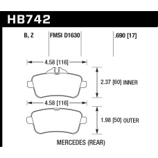 Колодки тормозные HB742Z.690 HAWK PC; зад MB A W176 45AMG; CLA C117 45AMG; SLK R172 55AMG;