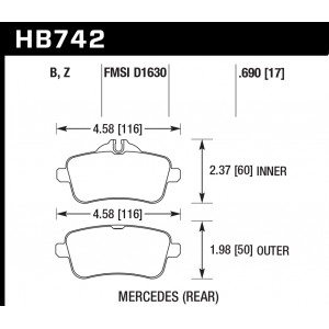 Колодки тормозные HB742Z.690 HAWK PC; зад MB A W176 45AMG; CLA C117 45AMG; SLK R172 55AMG;