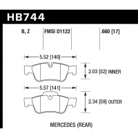 Колодки тормозные HB744Z.660 HAWK PC; 17mm зад MB M W164; R W251; G W463; GL X164;