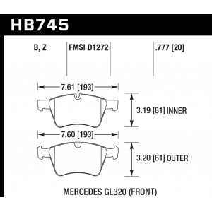 Колодки тормозные HB745Z.777 HAWK PC; 20mm перед MB M W164; R W251; GL W164