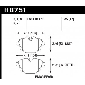 Колодки тормозные HB751B.675 HAWK HPS зад BMW 5 F10; 5 F11; 5 F18; i8; X3 F25; X4 F26; Z4 E89;