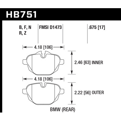 Колодки тормозные HB751F.675 HAWK HPS; 17mm BMW 5 F10; 5 F11; 5 F18; i8; X3 F25; X4 F26;