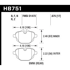 Колодки тормозные HB751N.675 HAWK HP PLUS; 17mm BMW 5 F10; 5 F11; 5 F18; i8; X3 F25; X4 F26;