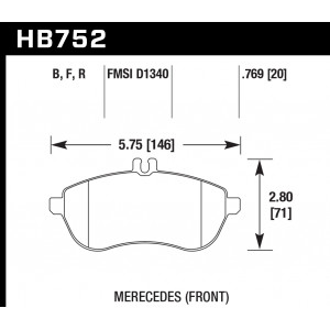 Колодки тормозные HB752B.769 HAWK Street 5.0 перед MB C W204; E W212; SLK R172