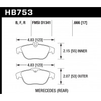 Колодки тормозные HB753F.666 HAWK HPS; 17mm зад MB C W204; GLK W204