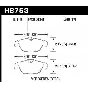 Колодки тормозные HB753F.666 HAWK HPS; 17mm зад MB C W204; GLK W204