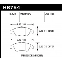 Колодки тормозные HB754B.726 HAWK Street 5.0 MB SLK R172; CLS C218; E W212;