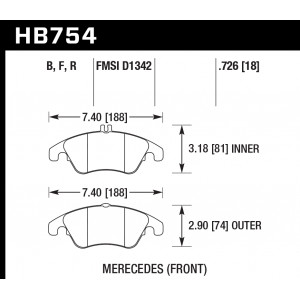 Колодки тормозные HB754B.726 HAWK Street 5.0 MB SLK R172; CLS C218; E W212;