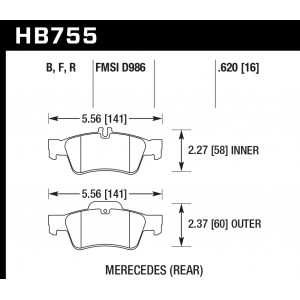 Колодки тормозные HB755B.620 HAWK Street 5.0 задн MB CLS C218; C219; E W212;