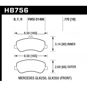 Колодки тормозные HB756B.770 HAWK Street 5.0 перед MB GLK W204