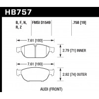 Колодки тормозные HB757B.758 HAWK Street 5.0 перед Audi A6 4G2, C7, 4GC; A7 4GA, 4GF; Allroad 4GH;