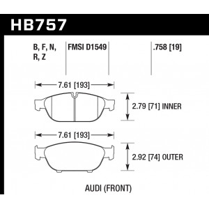 Колодки тормозные HB757B.758 HAWK Street 5.0 перед Audi A6 4G2, C7, 4GC; A7 4GA, 4GF; Allroad 4GH;