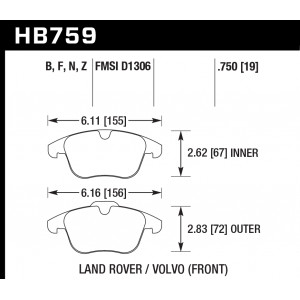 Колодки тормозные HB759B.750 HAWK Street 5.0 перед Ford S-MAX; Mondeo MK4; FREELANDER MK2; XC70; V70