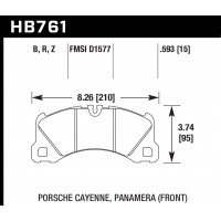 Колодки тормозные HB761Z.593 HAWK PC; 15mm перед CAYENNE, PANAMERA, MACAN, TOUAREG 360, 368, 390mm