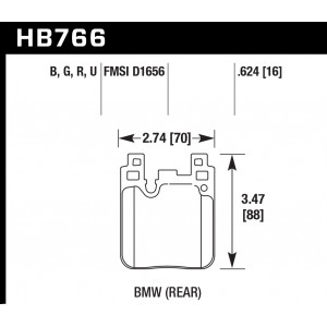 Колодки тормозные HB766G.624 HAWK DTC-60; задн. BMW M4 F82, F32; M3 F80 F30; F20 F22 F87 M-Perfor