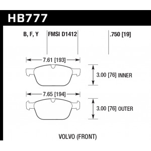 Колодки тормозные HB777B.750 HAWK HPS 5.0; передние VOLVO XC60; XC90