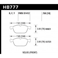 Колодки тормозные HB777F.750 HAWK HPS; передние VOLVO XC60; XC90