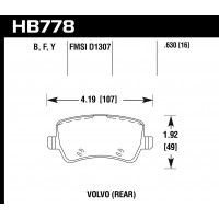 Колодки тормозные HB778B.630 HAWK HPS 5.0; 16mm задние Land Rover Evoque, Freelander MK2