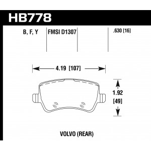 Колодки тормозные HB778B.630 HAWK HPS 5.0; 16mm задние Land Rover Evoque, Freelander MK2