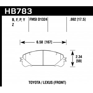 Колодки тормозные HB783Z.692 HAWK PC; перед RX350 2010-> ; HIGHLANDER 2010->