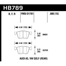 Колодки тормозные HB789F.600 HAWK HPS, задние A3 8V; TT 8S; GOLF 7; PASSAT 3G;