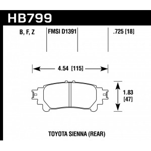 Колодки тормозные HB799B.597 HAWK Street 5.0; задн. Lexus RX350 2013-> ; HIGHLANDER 2013->