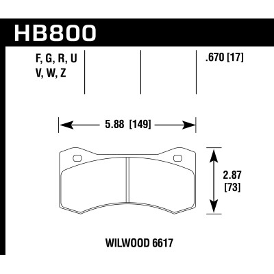 Колодки тормозные HB800V.670 HAWK DTC-50 Willwod 6617