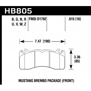 Колодки тормозные HB805B.615 HAWK HPS 5.0; перед FORD MUSTANG BREMBO PACKAGE 2015->