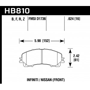 Колодки тормозные HB810B.624 HAWK HPS 5.0 перед INFINITI Q50 2013-> ; QX50 2018-> ; Q60 2016->