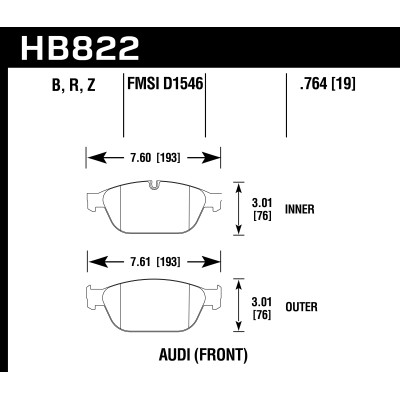 Колодки тормозные HB822B.764 HAWK HPS 5.0 Audi A8 Quattro передние