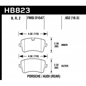 Колодки тормозные HB823B.652 HAWK HPS 5.0 задние Audi RS4 RS5; RS7; S7; S6; Porsche Macan