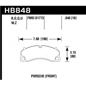 Колодки тормозные HB848U.646 HAWK DTC-70 перед PORSCHE 911 (991) GT3, GT3 RS