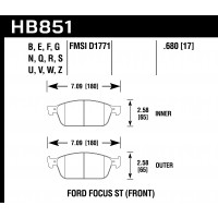 Колодки тормозные HB851E.680 HAWK Blue 9012 D1771 Ford Focus ST (Front)