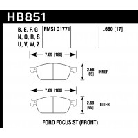 Колодки тормозные HB851Q.680 HAWK DTC-80 D1771 Ford Focus ST (Front)