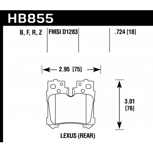 Колодки тормозные HB855Z.724 HAWK PC Lexus LS (F4), LS350, LS500 2017-> задние