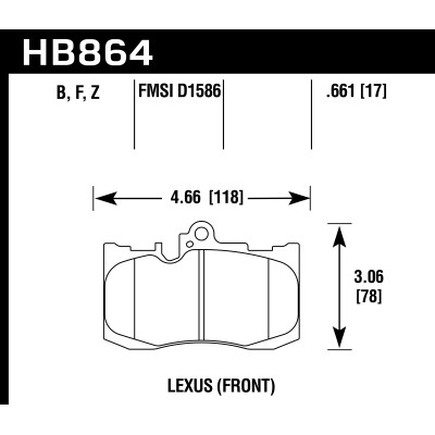 Колодки тормозные HB864Z.661 HAWK PC перед Toyota Celsior 4.3 (UCF3) Lexus GS 2005-> ; IS III 2015->