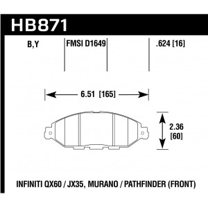 Колодки тормозные HB871B.624 перед NISSAN PATHFINDER IV (R52); INFINITY QX60;