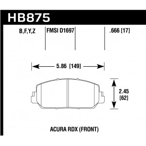 Колодки тормозные HB875B.666 HAWK HPS 5.0 Acura RDX передние