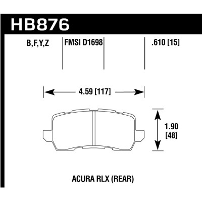 Колодки тормозные HB876Z.610 HAWK PC Acura RLX Sport Hybrid задние