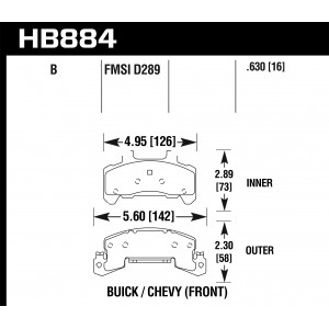 Колодки тормозные HB884B.630 HAWK HPS 5.0 Pontiac 6000 Light Duty Brakes передние