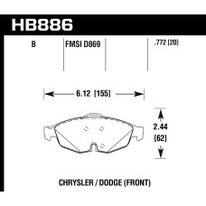 Колодки тормозные HB886B.772 HAWK HPS 5.0 Chrysler Sebring передние