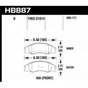 Колодки тормозные HB887B.666 HAWK HPS 5.0 Kia Spectra LX передние