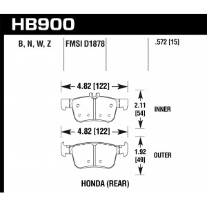 Колодки тормозные HB900B.572 HAWK HPS 5.0 Honda Civic задние