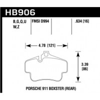 Колодки тормозные HB906B.634 HAWK HPS 5.0 задн PORSCHE 718 Cayman, Boxter; 997 3,6 05-09; 996 97-05