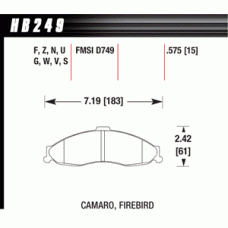 Колодки тормозные HB249E.575 HAWK Blue 9012 Camaro, Firebird 15 mm