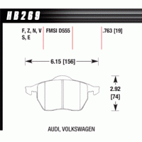 Колодки тормозные HB269V.763 HAWK HT-14 Audi, Volkswagon 19 mm