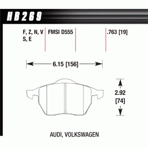 Колодки тормозные HB269V.763 HAWK HT-14 Audi, Volkswagon 19 mm