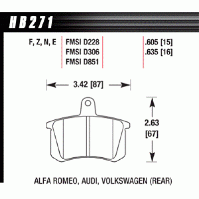 Колодки тормозные HB271F.605 HAWK HPS задние AUDI / VW