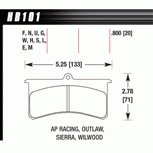 Колодки тормозные HB101MB.775 HAWK Metallic Wilwood SL, AP Racing, Outlaw 20 mm