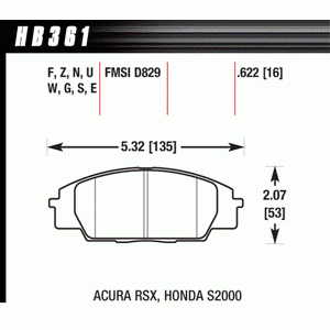 Колодки тормозные HB361R.622 HAWK Street Race передние Honda Civic EP3 Type-R
